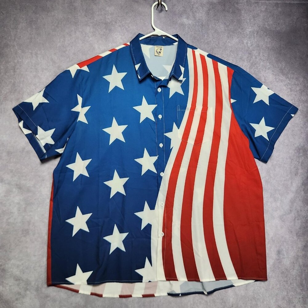 Hardaddy‎ Shirt Mens 3XL USA Flag Patriotic Button Up Short Sleeve Stars Stripes